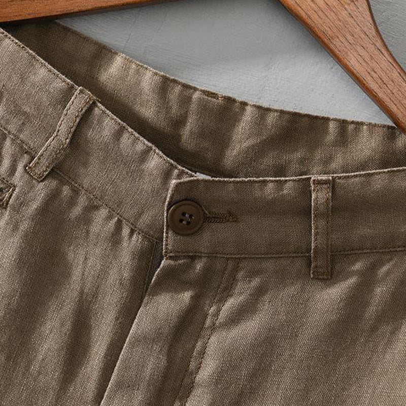 Solid Color Drawstring Cropped Linen Men's Shorts With Pockets