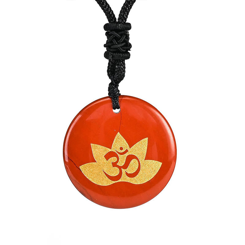 OM Lotus Symbol Various Crystal Amethyst Tiger Eye Healing Necklace Pendant