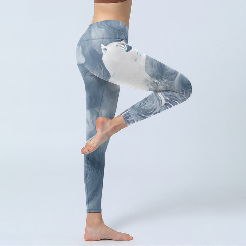 Light Slate Gray White Cat Exercise Leggings Women's Yoga Pants