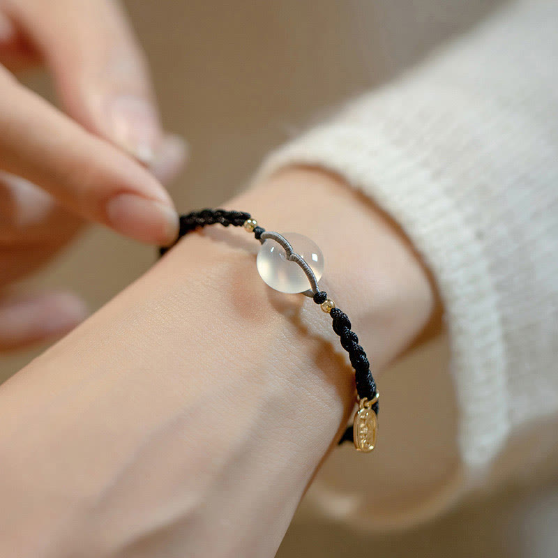 Chalcedony Round Peace Buckle Positive String Bracelet
