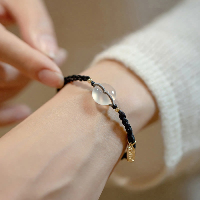 Chalcedony Round Peace Buckle Positive String Bracelet