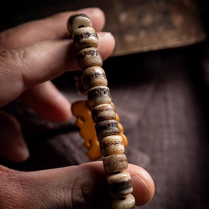 Tibetan 108 Mala Beads Yak Bone Dzi Bead The Lord of the Corpse Forest Strength Bracelet