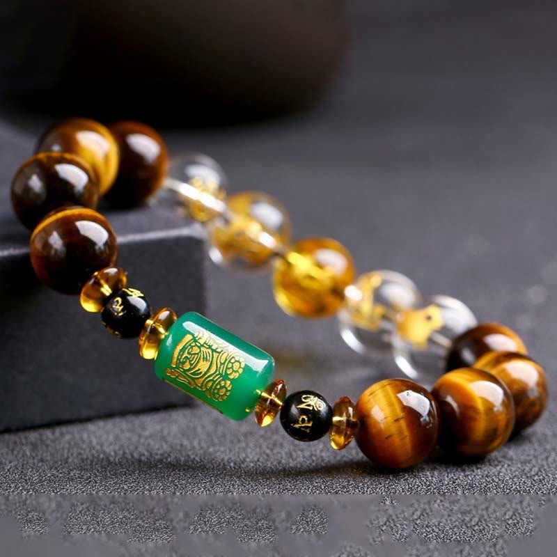 Chinese Zodiac Tiger Eye White Crystal Courage Bracelet