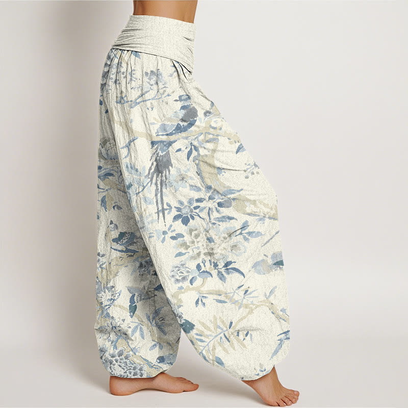 Birds Branches Flowers Pattern Women's Elastic Waist Harem Pants
