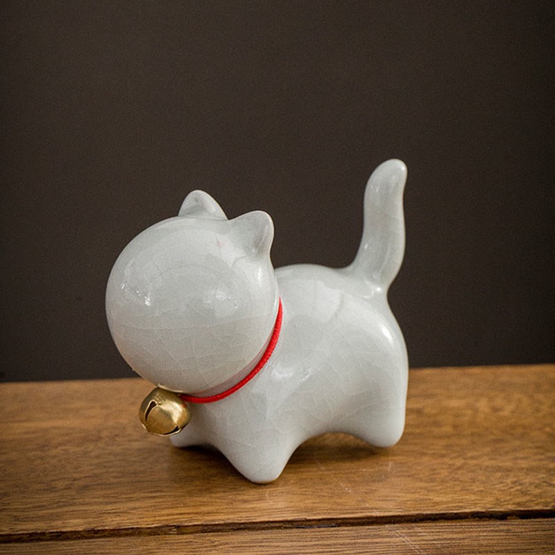 Mini Cute Lucky Bell Cat Tea Pet Ceramic Home Desk Figurine Decoration