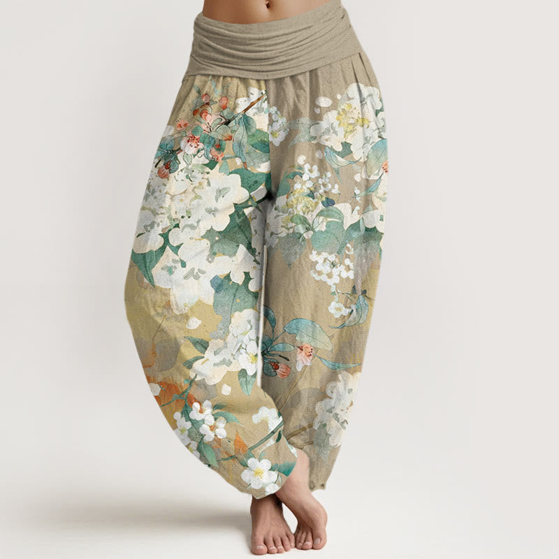 Casual Branch Flower Butterfly Women's Elastic Waist Harem Pants