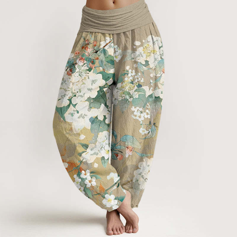 Casual Branch Flower Butterfly Women's Elastic Waist Harem Pants