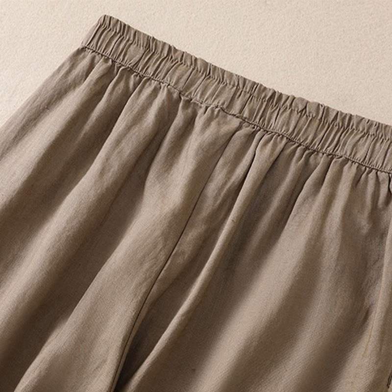 Pure Color Drawstring Frog-Button Cotton Linen Women's Harem Pants With Pockets