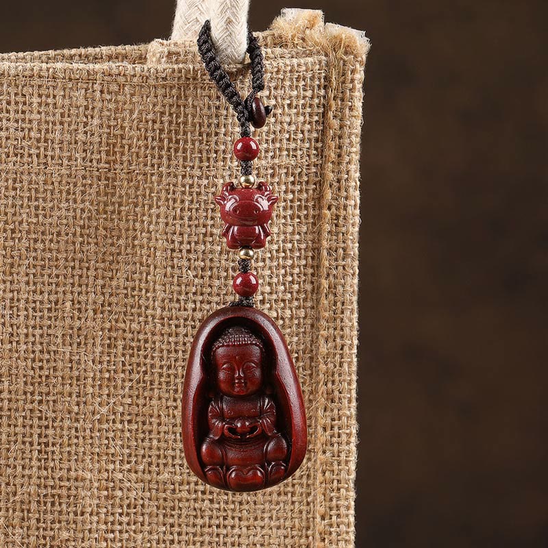Small Leaf Red Sandalwood mystic zen Cinnabar Chinese Zodiac Amulet Protection Key Chain