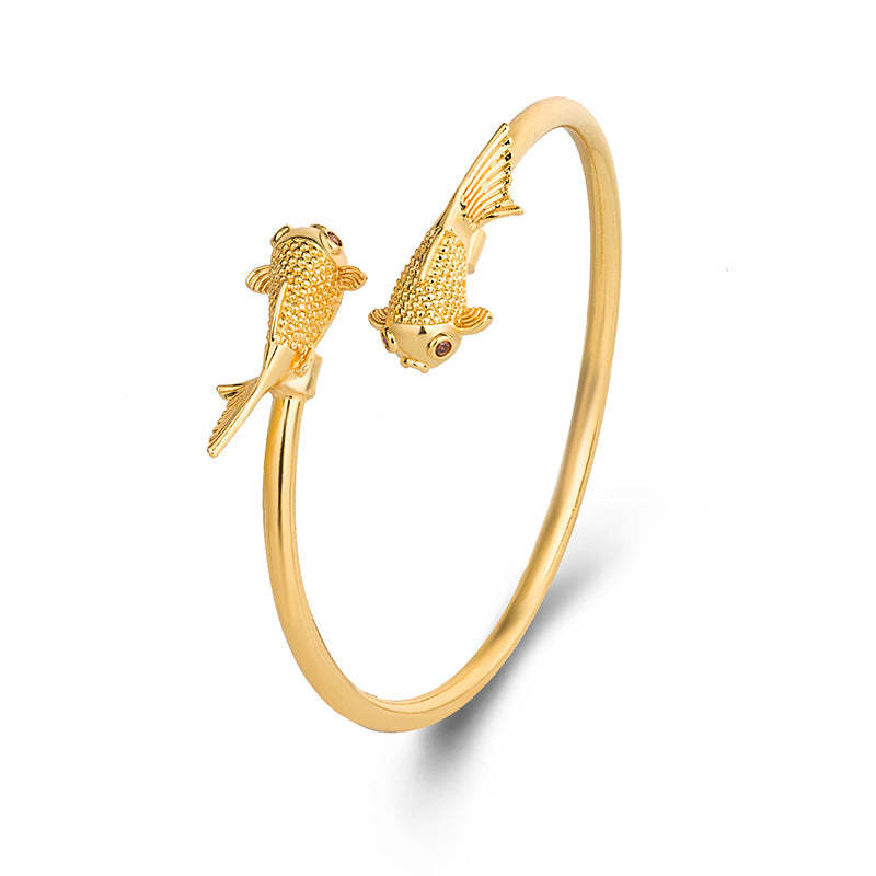 Double Koi Fish Copper Prosperity Wealth Bracelet