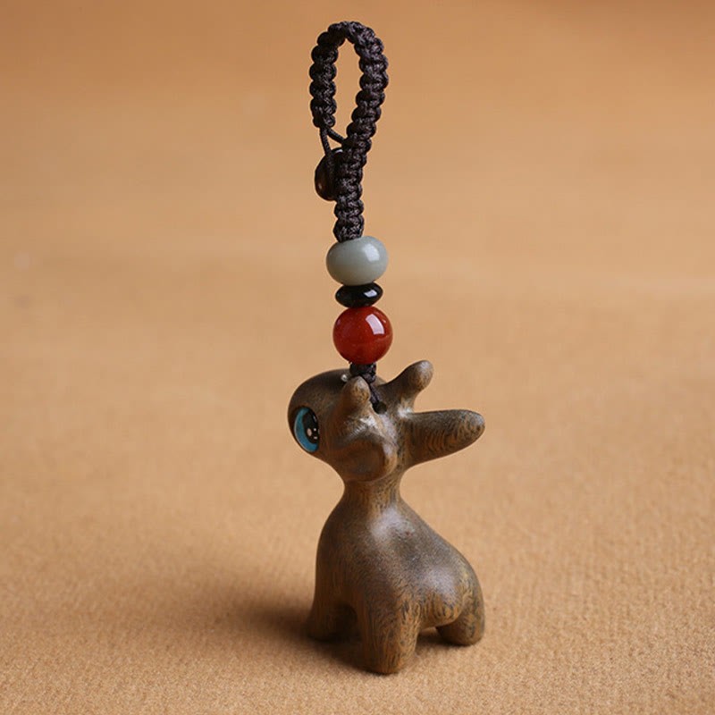 Sandalwood Small Leaf Red Sandalwood Ebony Wood Green Sandalwood Lucky Mini Deer Carved Protection Key Chain Phone Hanging Decoration