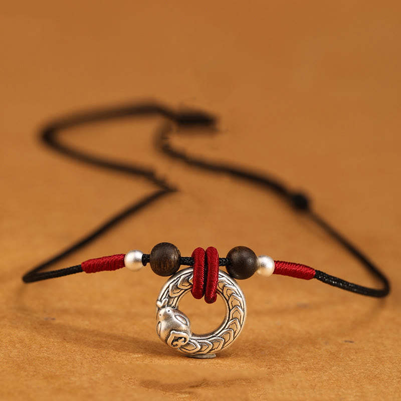 999 Sterling Silver Year of the Snake Round Circle Agarwood Protection Necklace Pendant