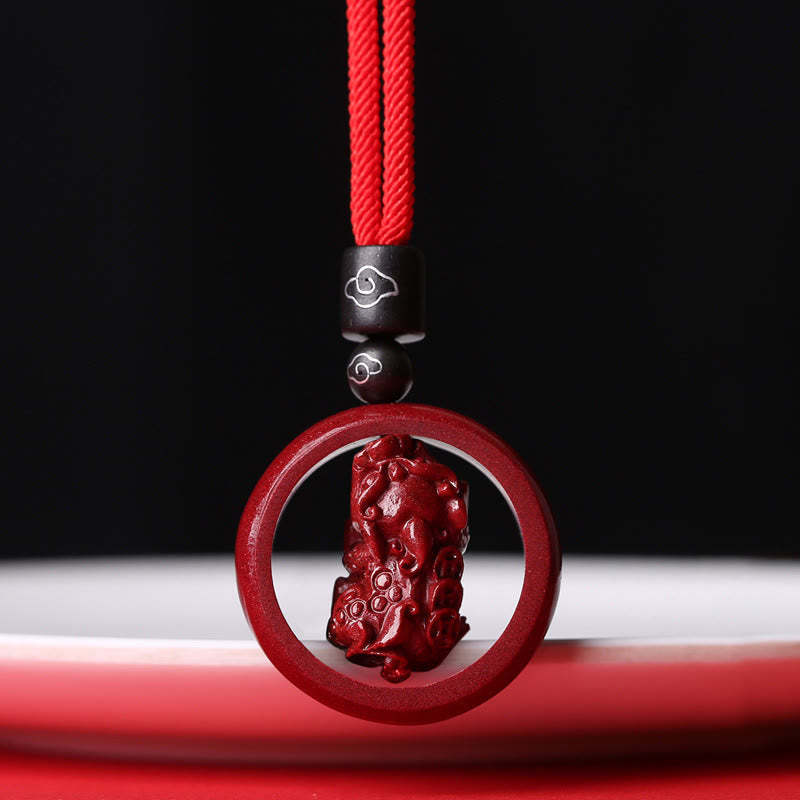 Cinnabar Om Mani Padme Hum PiXiu Blessing Lucky Bead Necklace Pendant