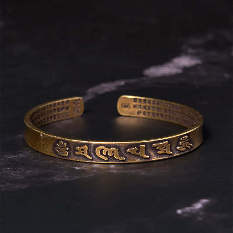 Six True Words 'om Mani Padme Hum' Heart Sutra Copper Brass Wisdom Peace Cuff Bracelet Bangle