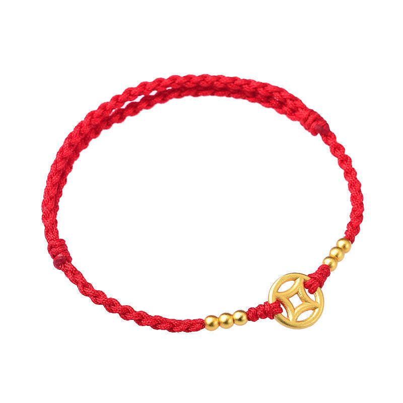 Copper Coin Strength Braided String Bracelet Anklet