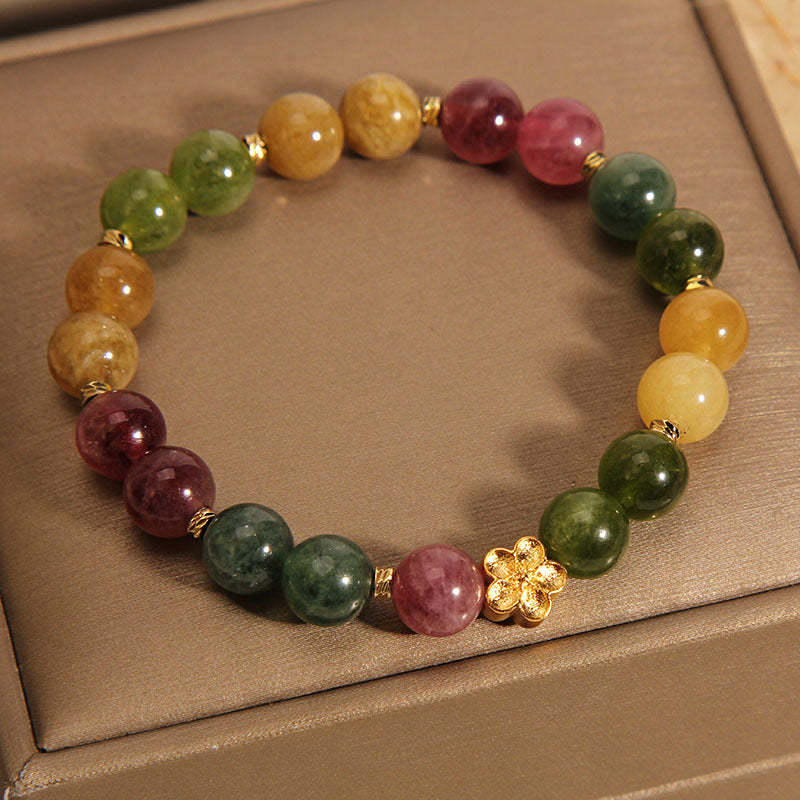 Natural Colorful Tourmaline Golden Flower Positive Bracelet