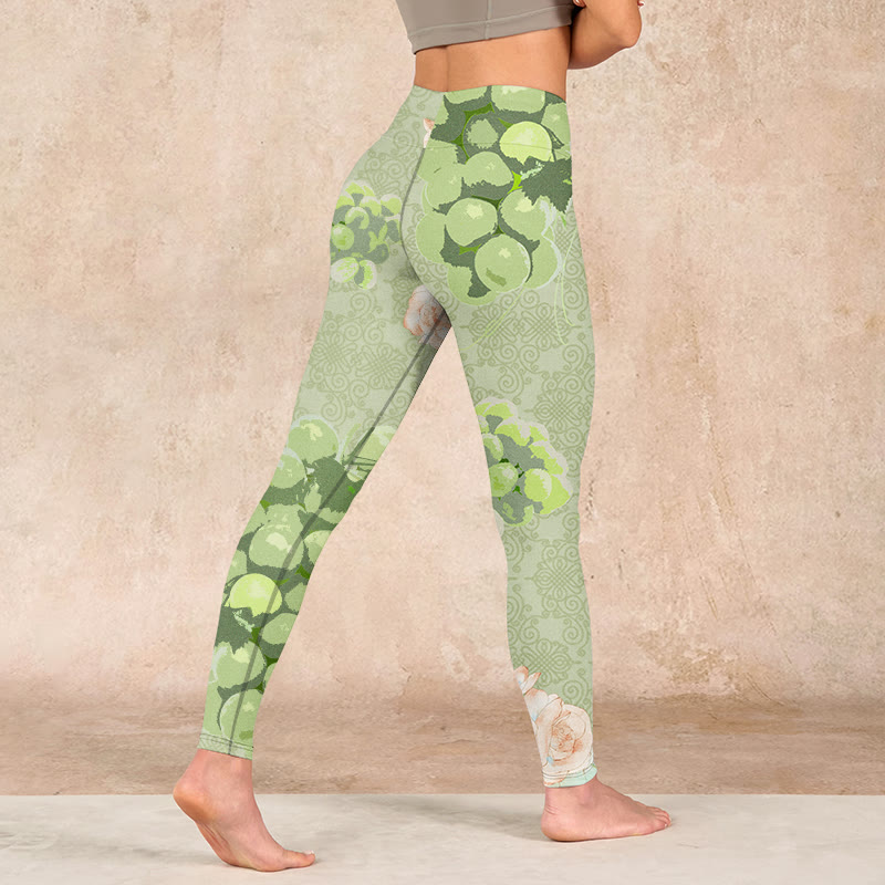 Green Grapes Pink Roses Gym Leggings Women's Yoga Pants