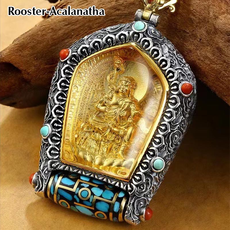 Tibet Chinese Zodiac Natal mystic zen Thangka Prosperity Rotatable Dzi Bead Necklace Pendant