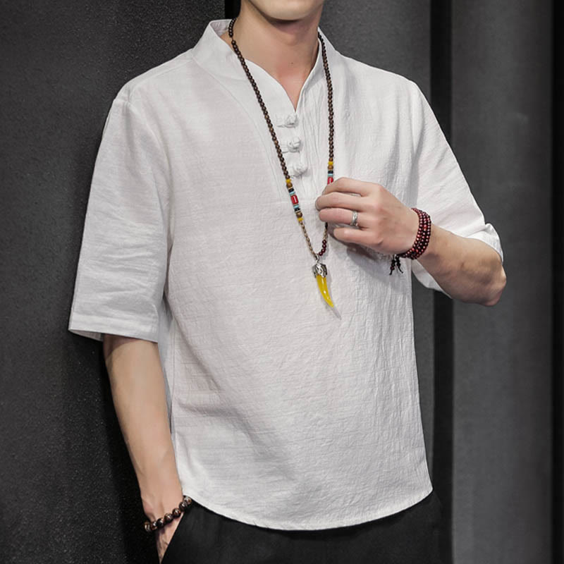 Casual Summer Half Sleeve Shirt Cotton Linen Men Clothing
