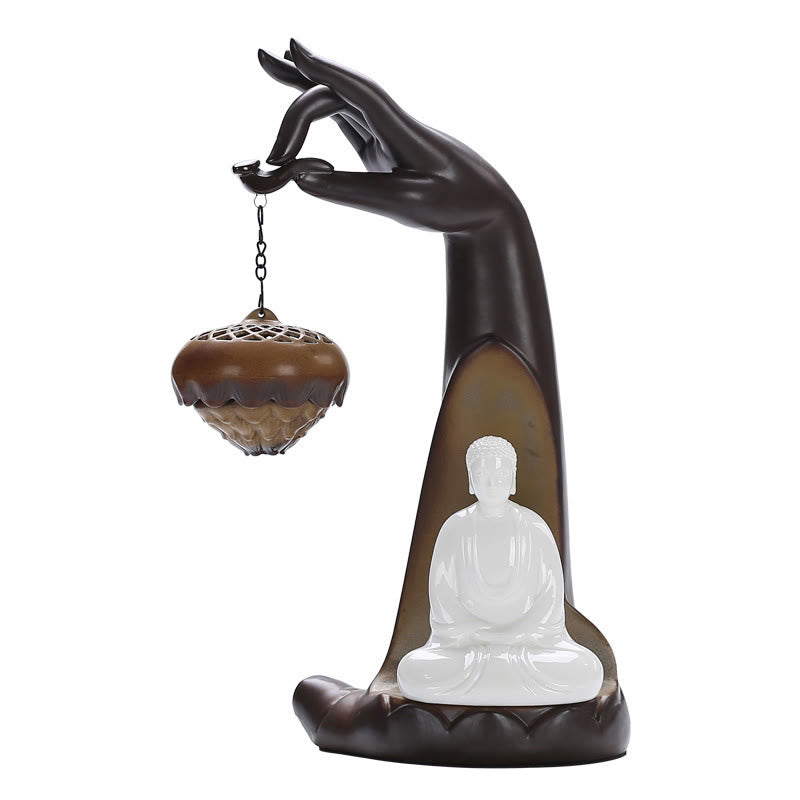 Led mystic zen Hand Backflow Smoke Fountain Healing Ceramic Stick Incense Burner Decoration