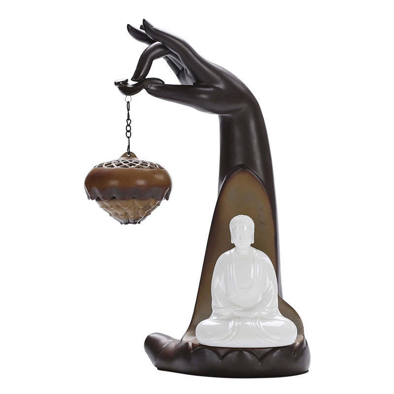 Led mystic zen Hand Backflow Smoke Fountain Healing Ceramic Stick Incense Burner Decoration