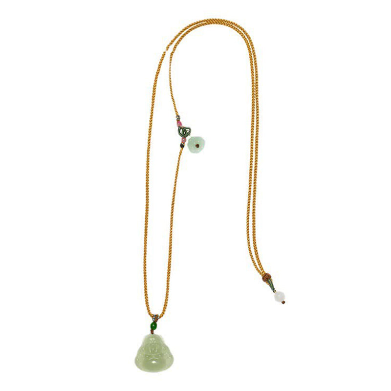 Laughing mystic zen Jade Lotus Prosperity String Necklace Pendant