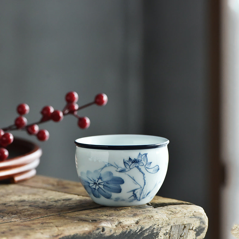 Koi Fish Lotus Flower Leaf Mountains Tree Ceramic Teacup Kung Fu Tea Cup 130ml