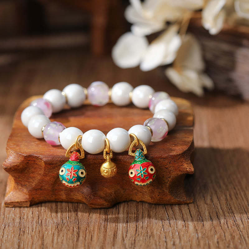 Gold Swallowing Beast Family Charm Liuli Glass Colorful Porcelain Bead Luck Bracelet