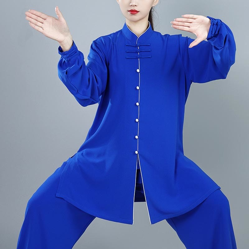 2Pcs Fall Solid Color Frog-Button Tai Chi Meditation Qigong Zen Practice Unisex Cotton Clothing Set