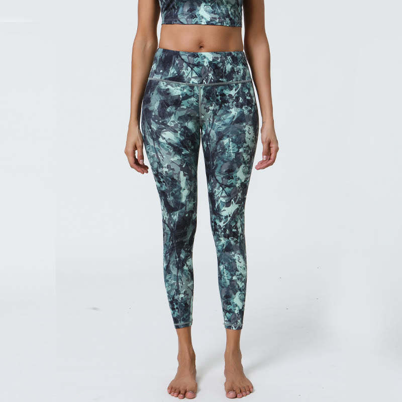 2Pcs Pineapple Grass Leaves Print Sports Fitness Crop Tank Bra High Waist Leggings Yoga Pants