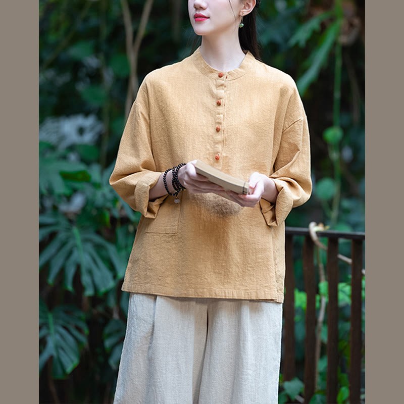 Solid Color Loose Button Blouse Long Sleeve Shirt Top
