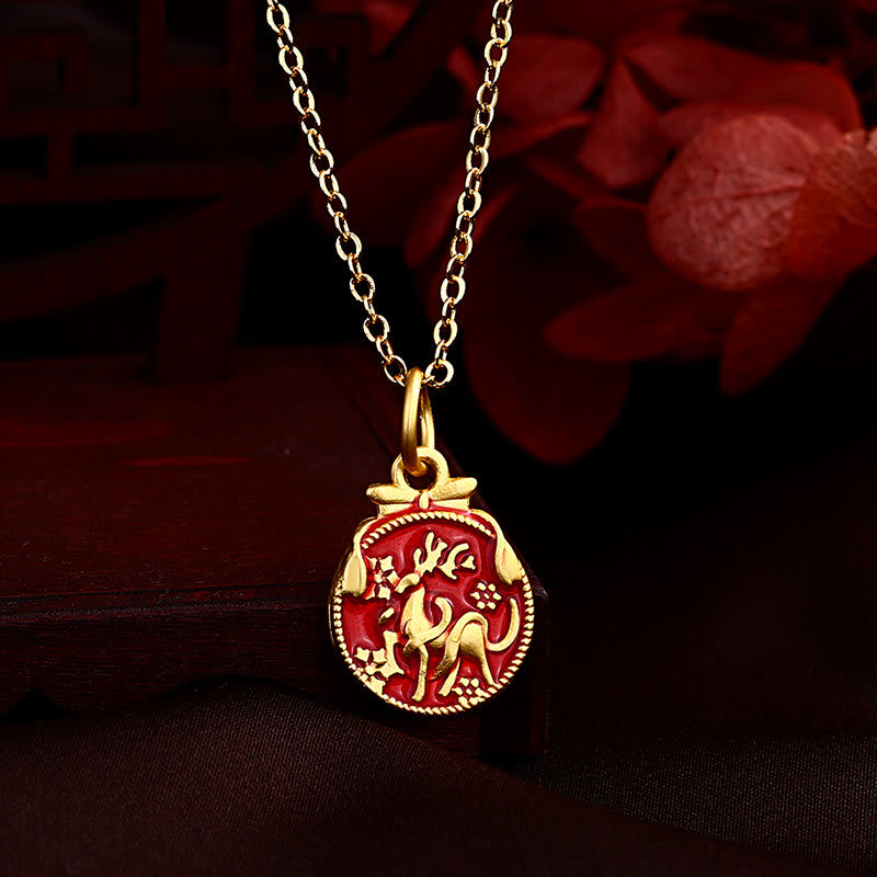 Vintage Sika Deer Flowers Copper Healing Necklace Pendant
