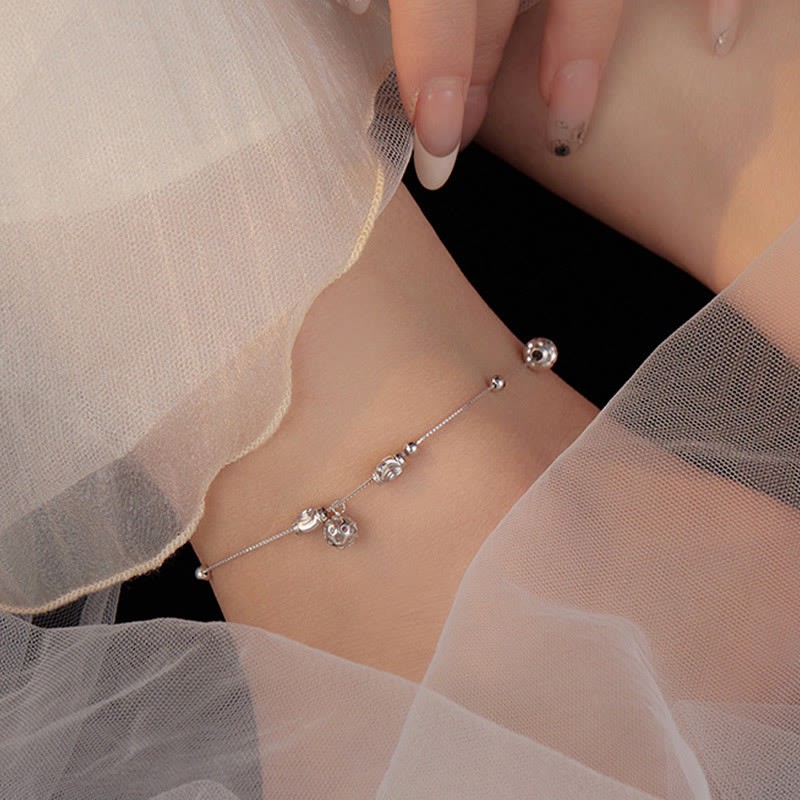 925 Sterling Silver Simple Bell Bead Blessing Anklet