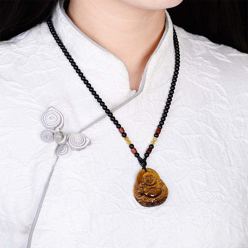 Tiger's Eye Laughing mystic zen Blessing Necklace