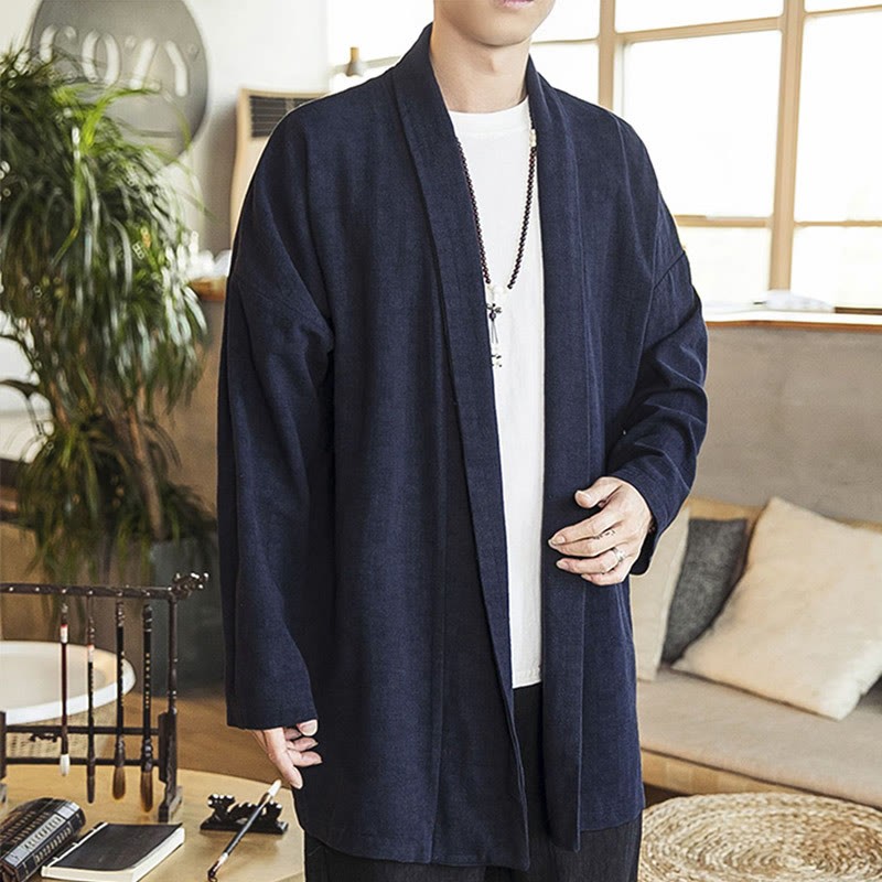 Fall Simple Casual Cotton Linen Men's Mid-length Coat Clothing