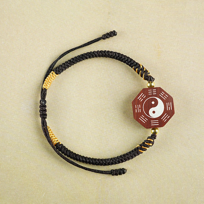 Small Leaf Red Sandalwood Jujube Wood Ebony Wood Silver Inlaid Yin Yang Bagua Big Dipper Protection Bracelet