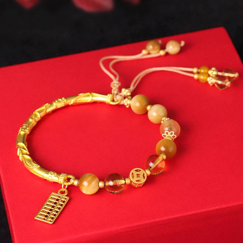 Natural Tiger Eye Citrine Abacus Charm Protection Bracelet