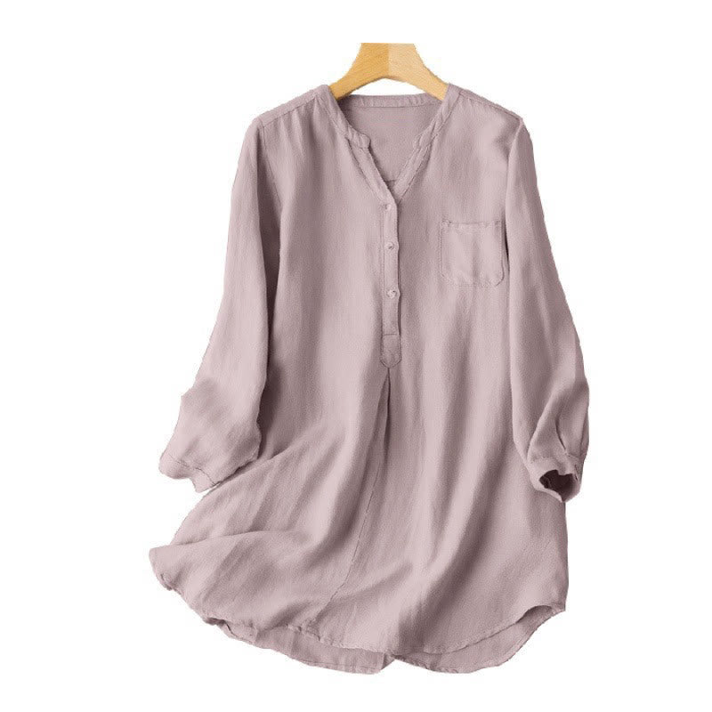 Casual Women's V-neck Long Sleeve Design Three Buttons Polyester Shirt