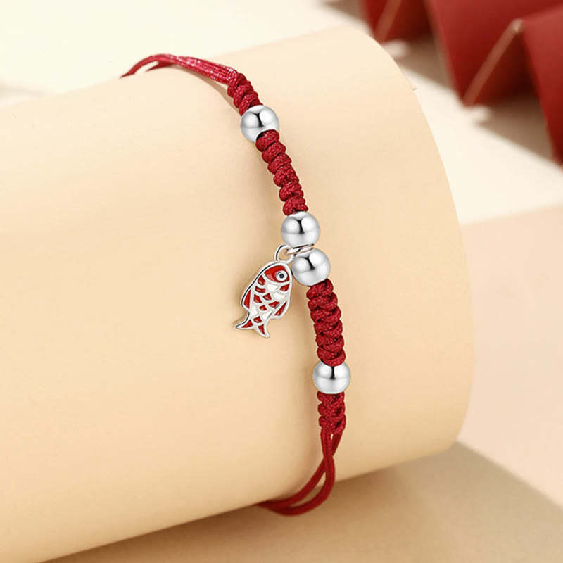 925 Sterling Silver Luck Koi Fish Wealth Handcrafted Braided Red Bracelet