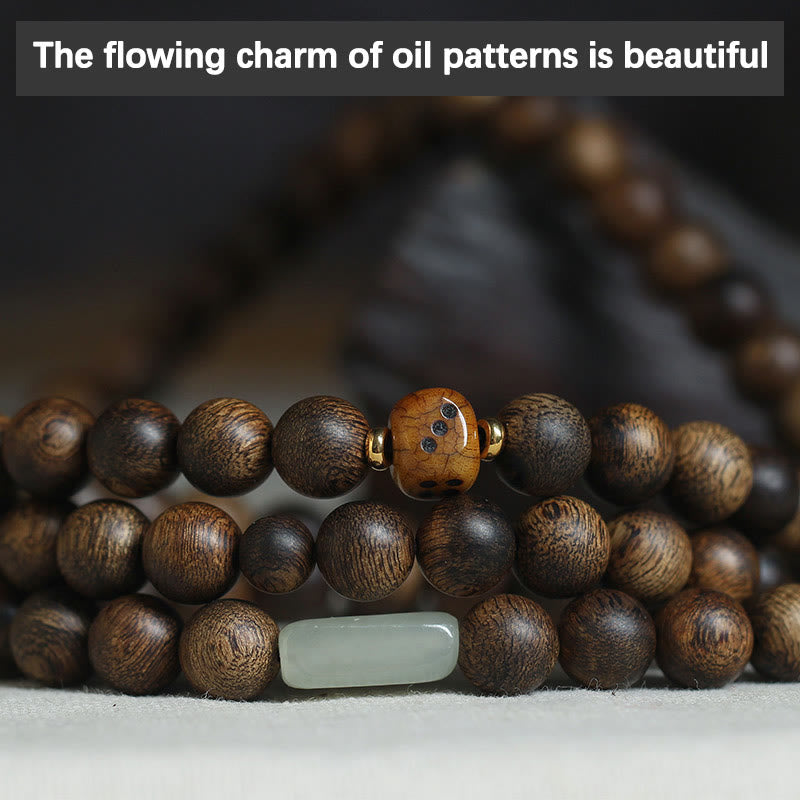 108 Mala Beads Brunei Agarwood Hetian Jade Yak Bone Strength Balance Bracelet