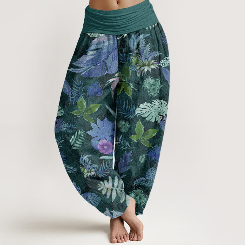 Colorful Tropical Foliage Women's Elastic Waist Harem Pants