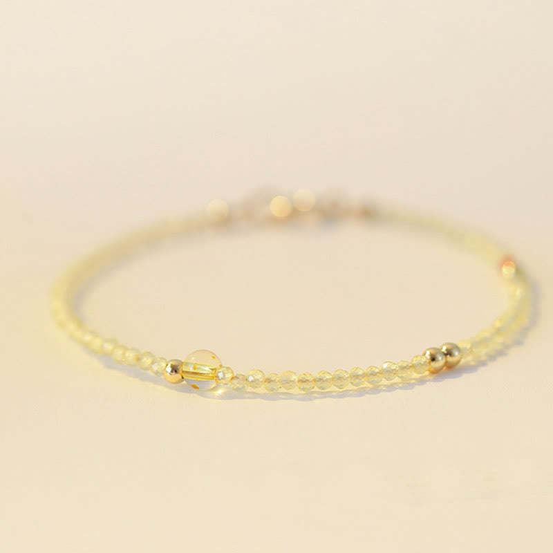 2mm Ultra-thin Citrine 14K Gold Plated Copper Beads Protection Bracelet