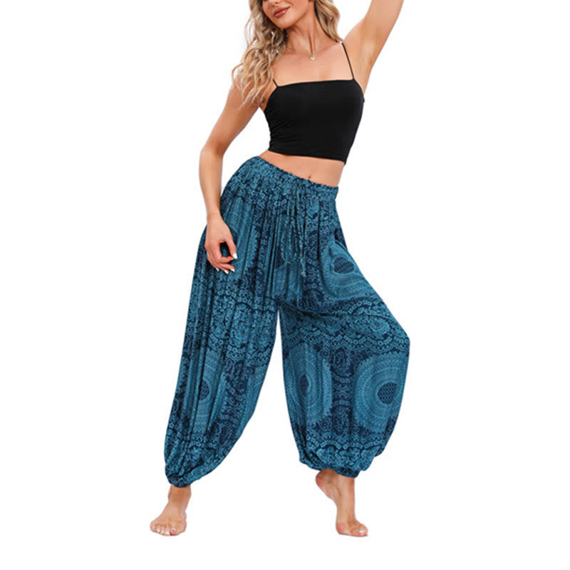 Casual Loose Round Rose Pattern Harem Trousers Women's Yoga Pants