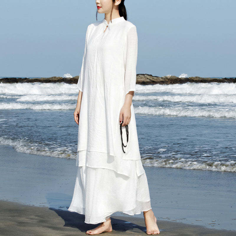 2Pcs White Tai Chi Meditation Yoga Zen Cotton Linen Clothing Top Pants Women's Set