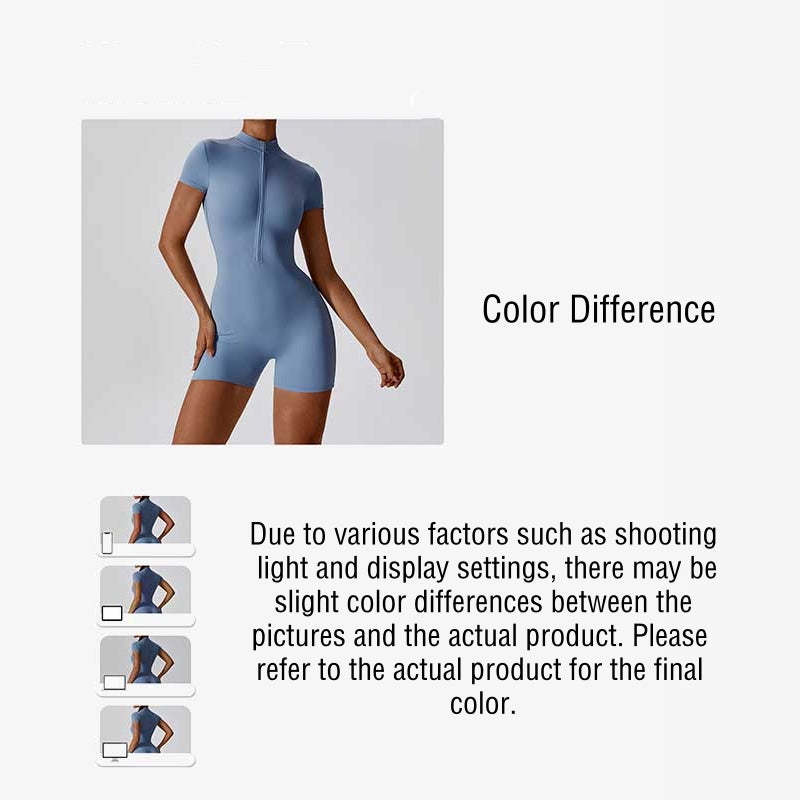 High Stretch Zipper Short Sleeve Jumpsuit Sports Fitness Yoga Women Bodysuit