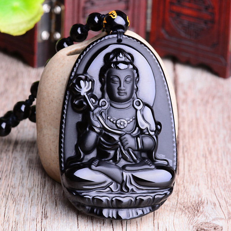 Chinese Zodiac Obsidian mystic zen Amulet Protection Pendant Necklace