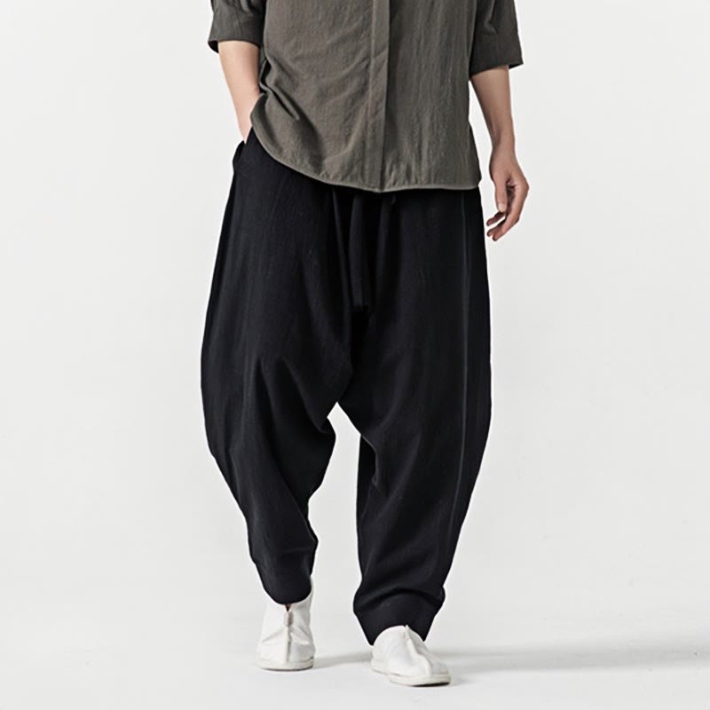 Solid Color Drawstring Men's Harem Pants With PocketsAnkle-Length (9 Length)