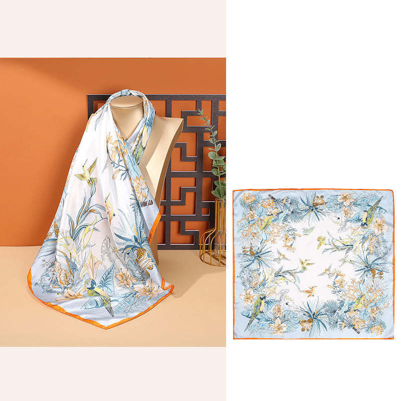 Pastoral Scene Hot Air Balloon Spring Blossom 100% Mulberry Silk Neck Hair Scarf