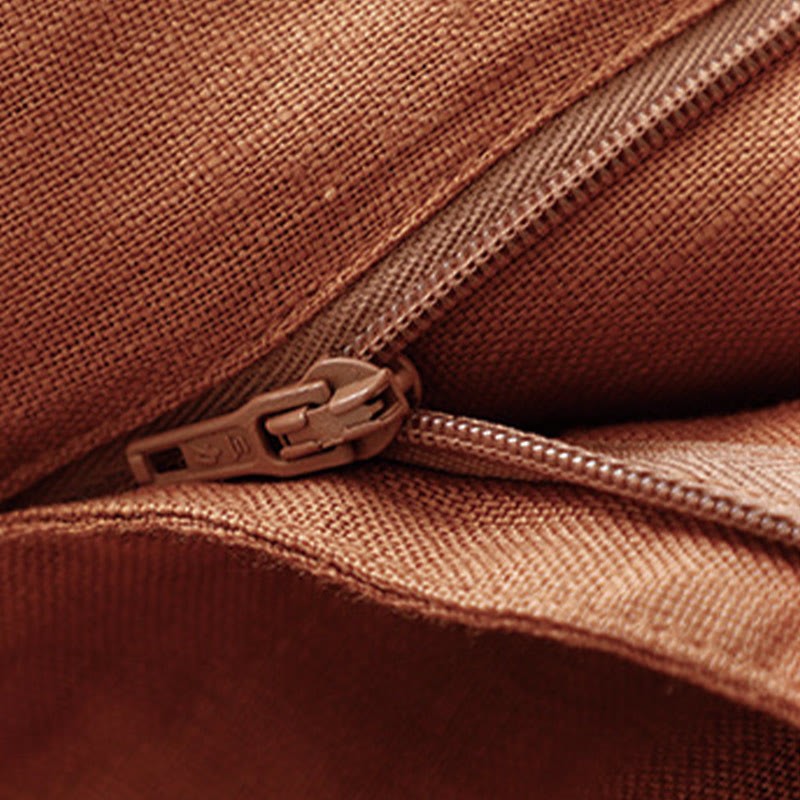 Summer Simple Design Ankle-Length Cotton Linen Women's Wide Leg Pants With Pockets Zipper