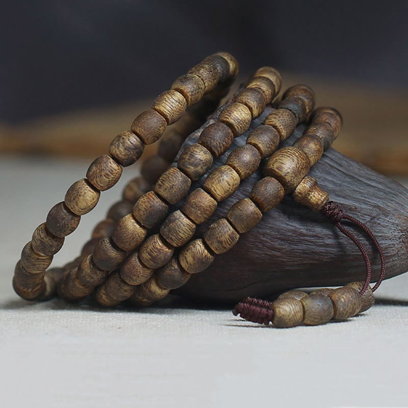 108 Mala Beads 6mm Barrel Bead Hainan Green Qinan Agarwood Calm Bracelet